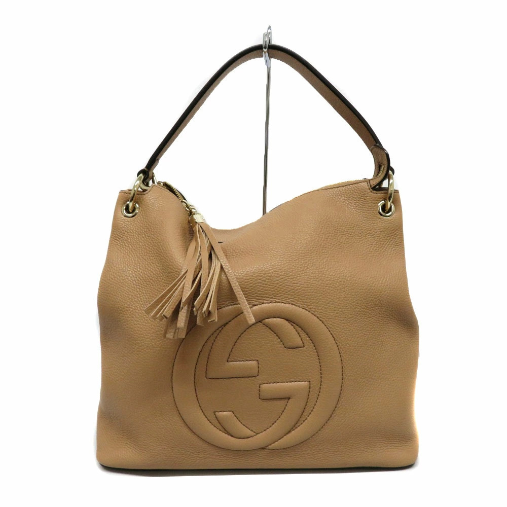GUCCI Soho Bag Handbag Shoulder Leather Beige Brown